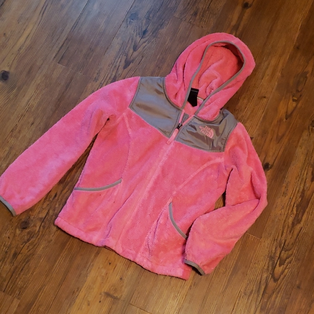 The North Face Pink Hooded Sherpa Fleece with Gray Accents